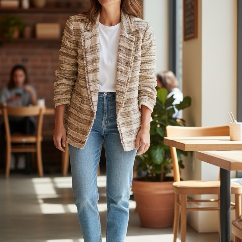 NWT Kobi Halperin Tan Textured Bouclé Blazer Jacket XL